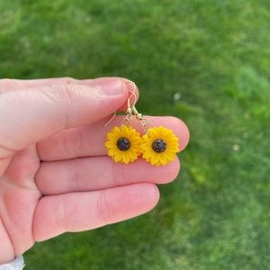Resin Sunflower Earrings with Gold Accents
